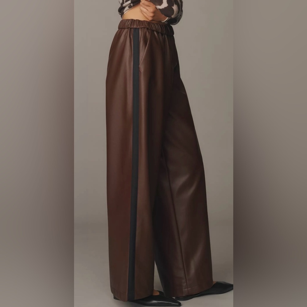 Anthropologie Maeve Faux-Leather Pull-On Track Pants  NWT